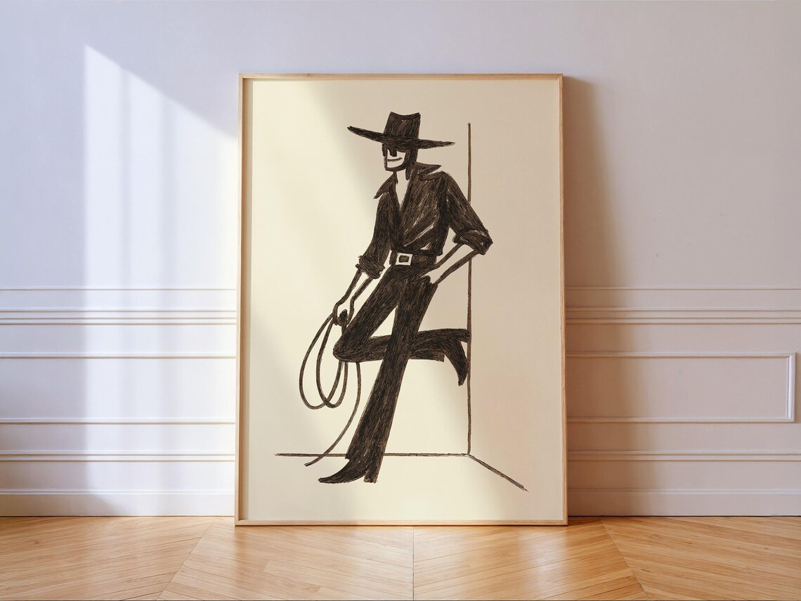 Cowboy Western Print, Minimal Southwestern Line Art