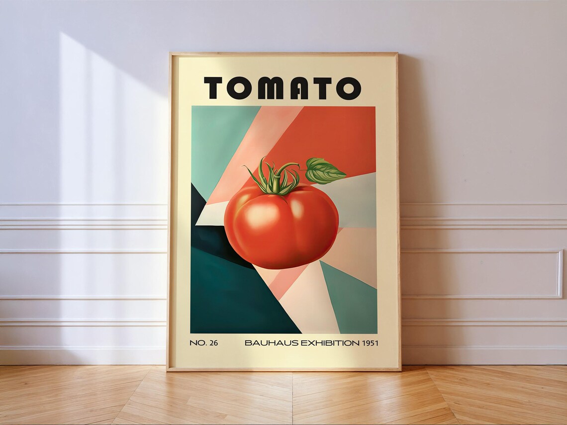 Tomato Bauhaus Exhibition 1951 No 26 Vintage Kitchen Vegetable Geometric Poster