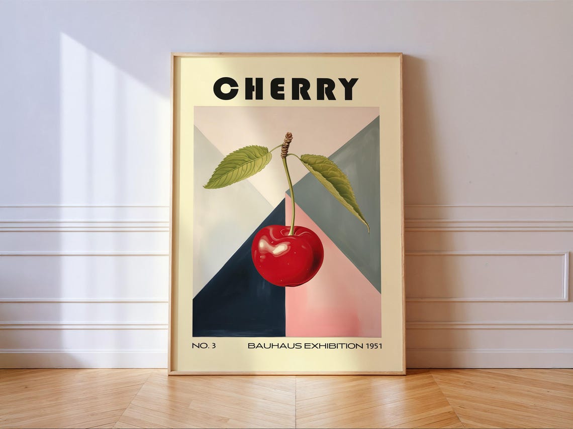 Cherry Bauhaus Exhibition 1951 Retro Geometric Kitchen Decor Poster
