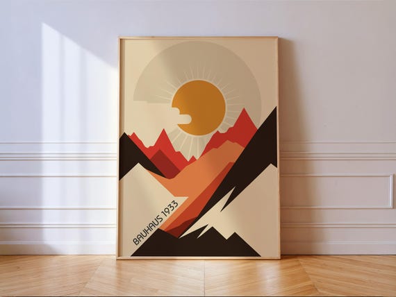 Bauhaus Sunrise Mountain Print Mid Century Modern Wall Art
