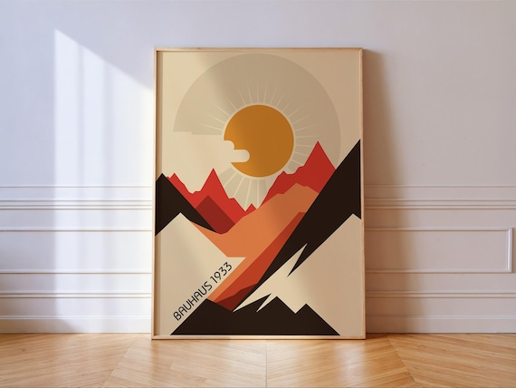 Bold Bauhaus 1933 Sunrise Mountain Geometric Abstract Art Poster