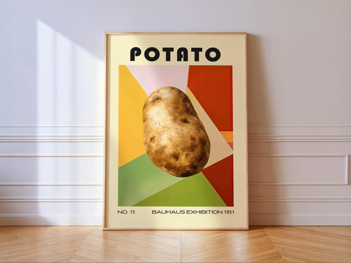 Potato Bauhaus Exhibition 1951 Retro Geometric Kitchen Decor Poster