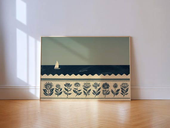 Sailboat Floral Coastal Wall Art Beach Summer Print Modern Nautical Decor