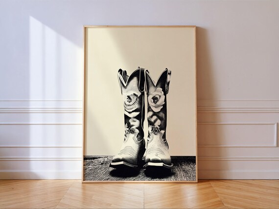 Cowgirl Boots Print Black And White Western Wall Art