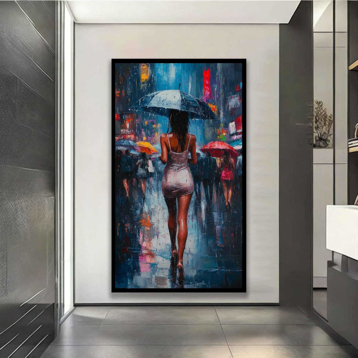 Sexy Woman Print Woman With Umbrella Art Woman In Dress Decor Sexy Woman Wall Poster Colorful Landscape Art - Image 2