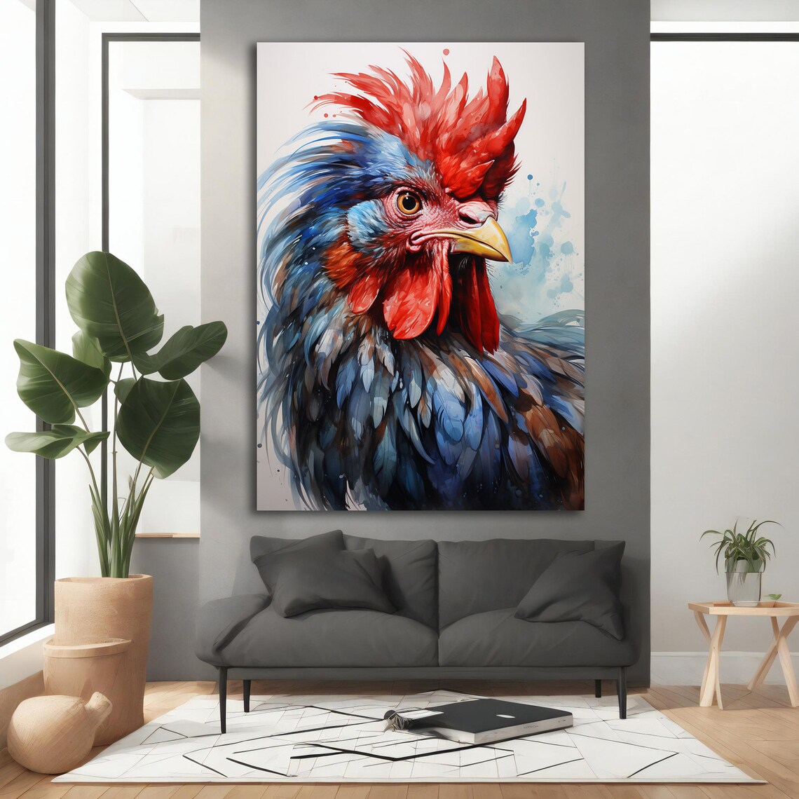 Rooster Painting, Modern Chicken Bird Decor - Image 4