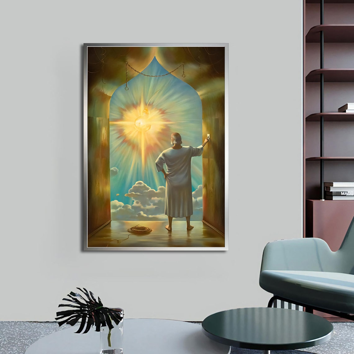Man Turning Off Giant Sun Light Switch Surreal Magical Wall Art Poster - Image 4