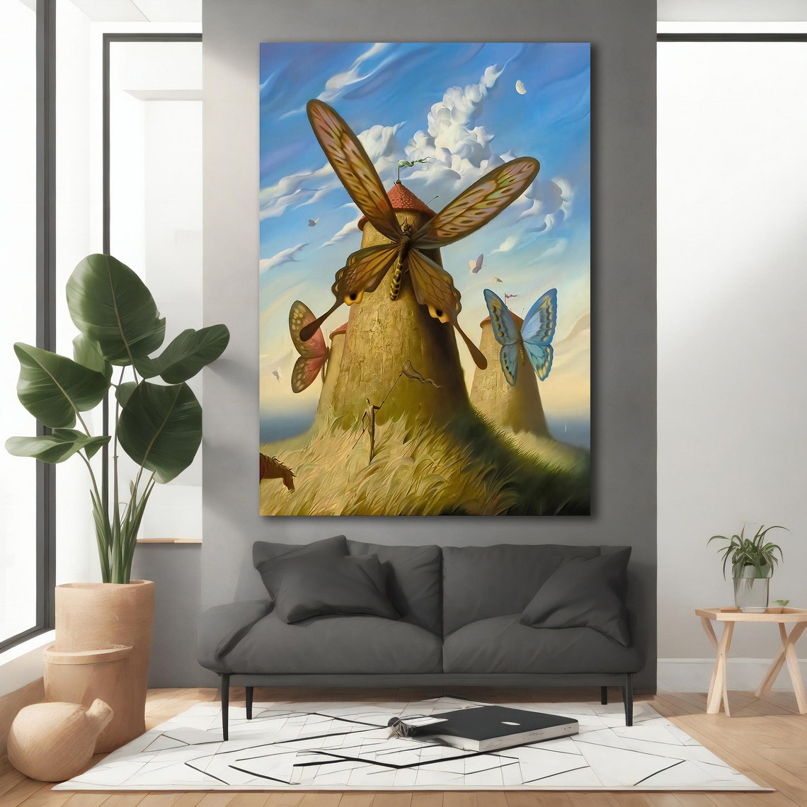 Surrealist Butterfly Wing Windmill Dream Sky Fantasy Landscape Poster - Image 3