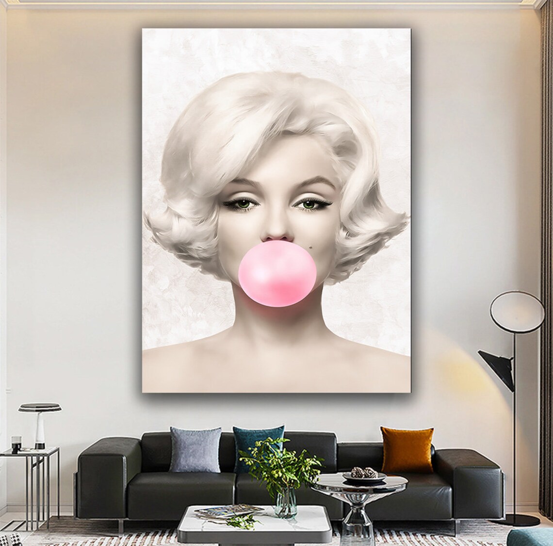 Pop Art Blonde Woman Blowing Gum, Graffiti Print - Image 5