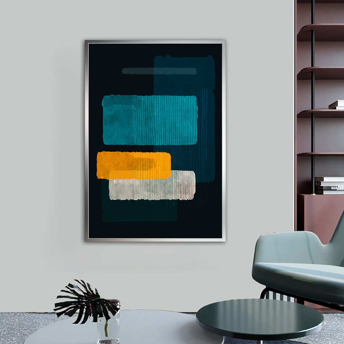 Turquoise Yellow White Brushstroke Abstract Rothko Style Modern Poster - Image 4