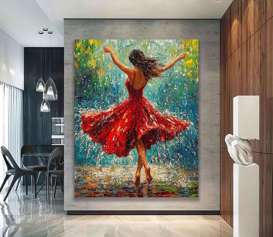 Woman Dancing Under the Rain, Oil Painting Art Print - Image 2