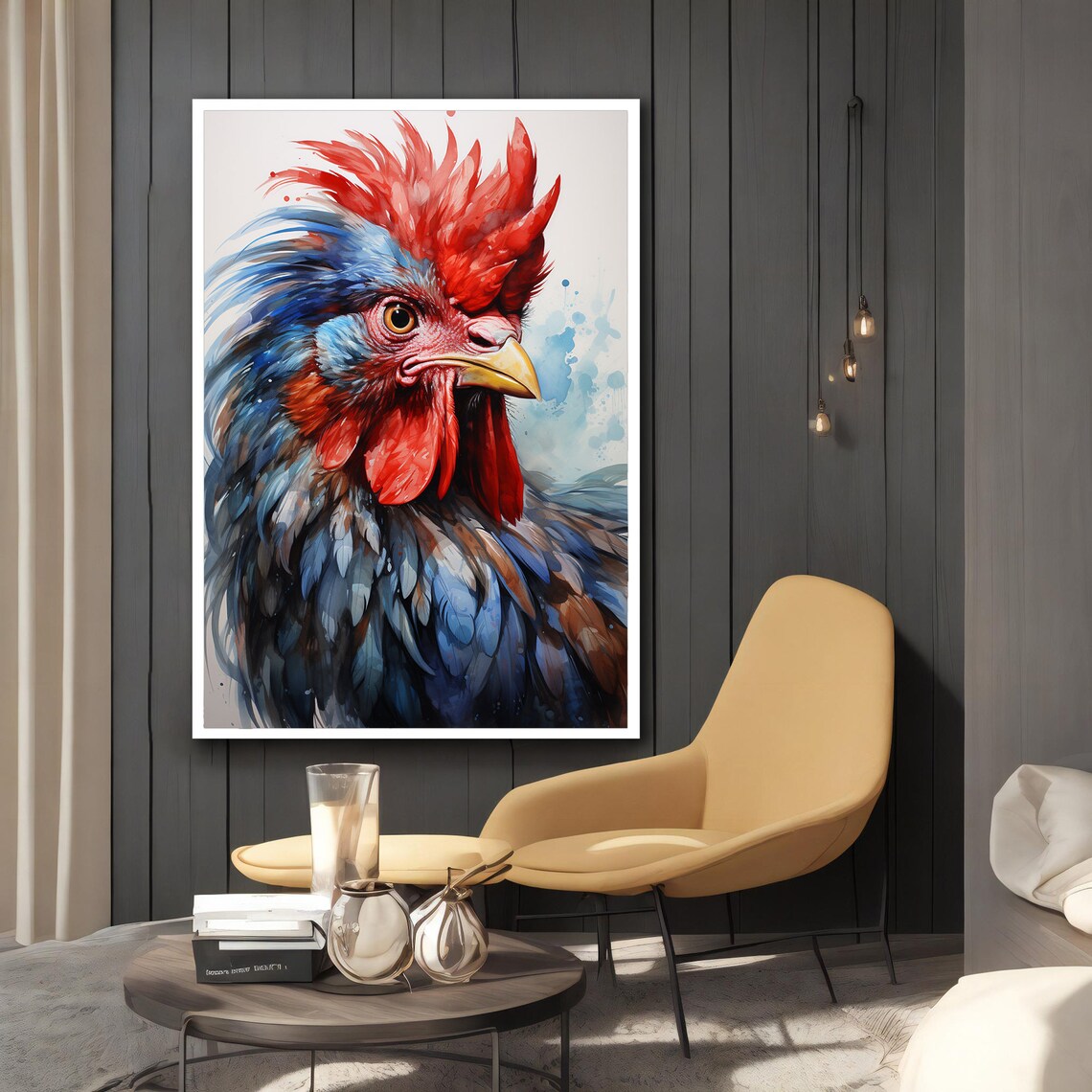 Rooster Painting, Modern Chicken Bird Decor - Image 3