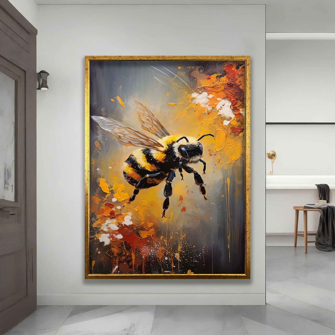 Bee Print Bee Wall Art Artistic Bee Painting Flying Bee Poster - Image 5