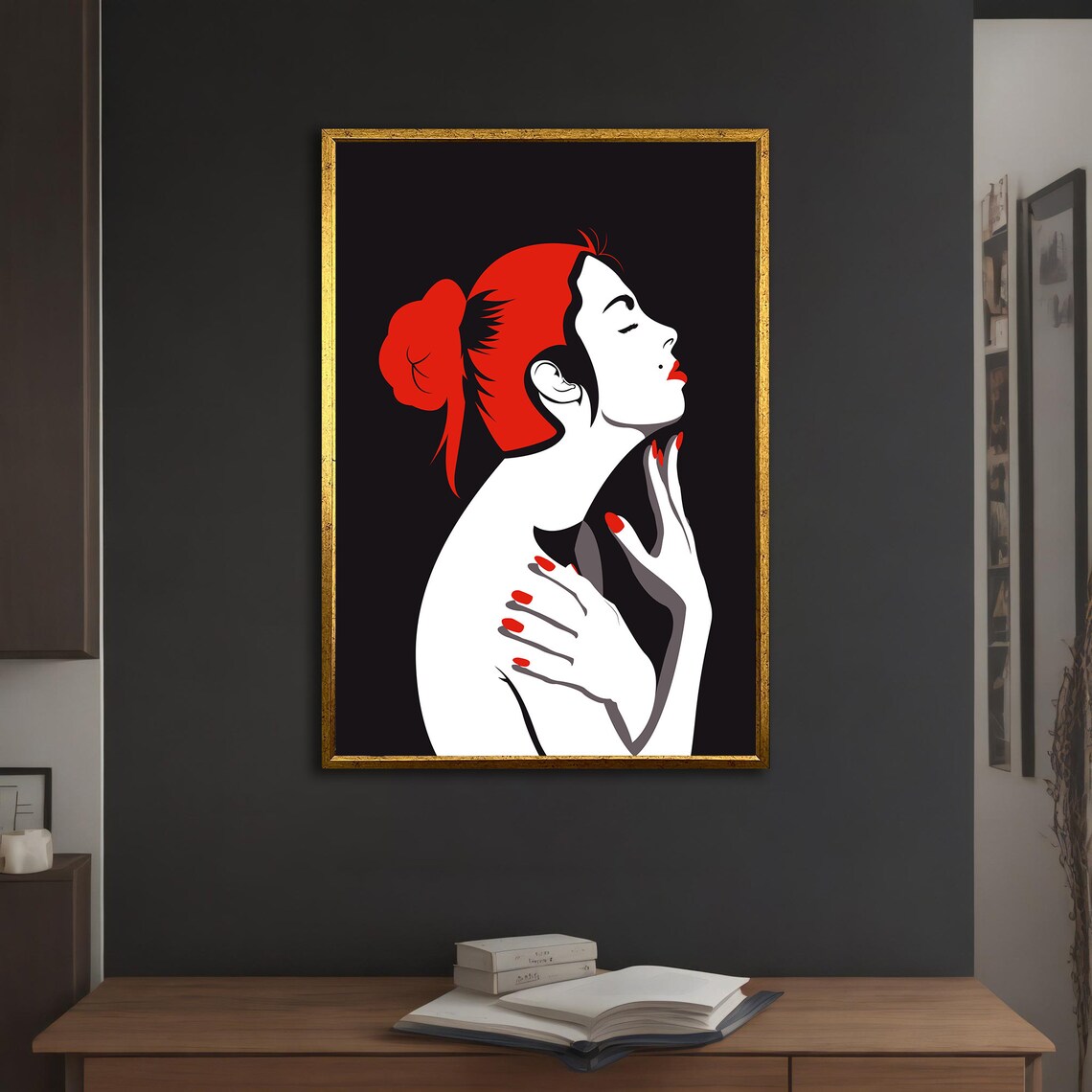 Bold Red Hair Woman Pop Art Portrait Black Background Wall Poster - Image 5