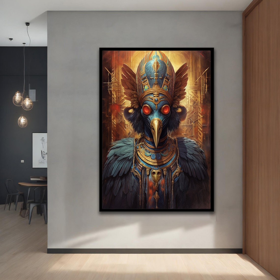 Masked Raven Bird Man Golden Egyptian Headdress Dark Fantasy Art Print - Image 5