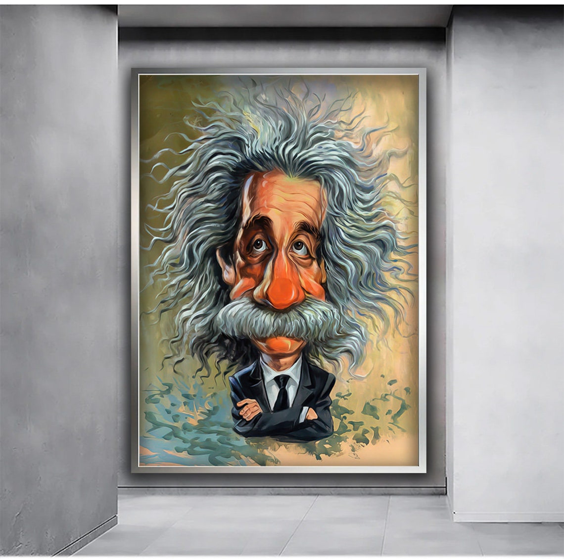 Albert Einstein Funny Caricature Wild Hair Portrait Genius Art Poster