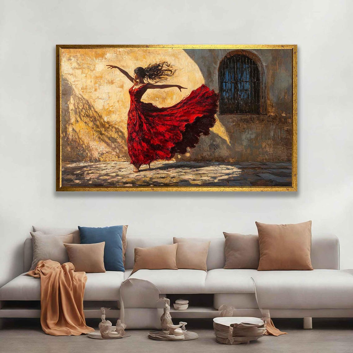 Flamenco Dancer In Red Dress Sunlit Courtyard Passionate Art Poster - Image 3