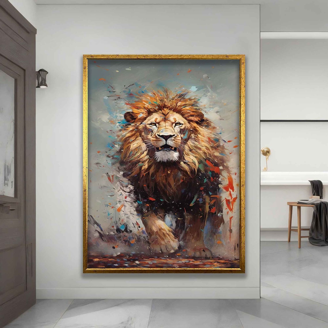 Roaring Lion King Colorful Paint Splash Abstract Art Wall Poster - Image 3