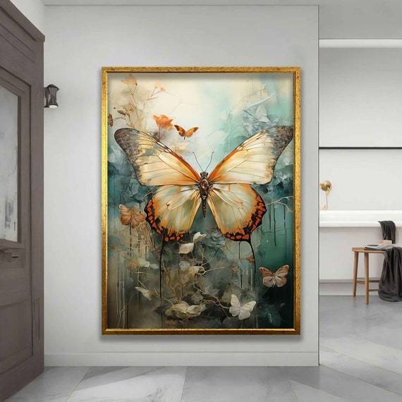 Yellow Butterfly Framed Painting Butterfly In Flowers Wall Decor Butterfly Poster Butterfly Art Butterfly Wall Art