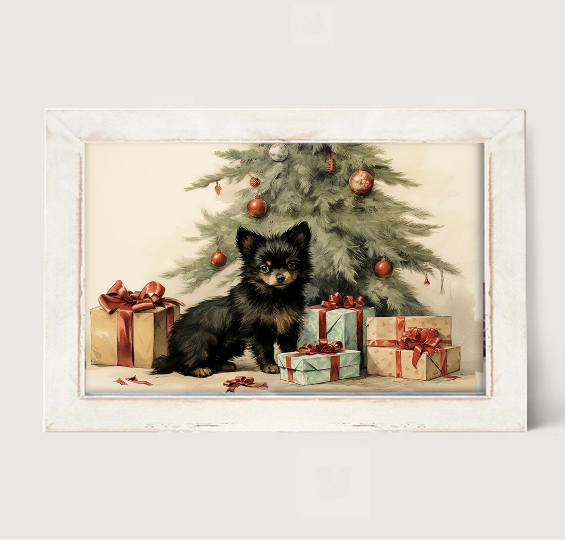 Little Dog With Presents, Chihuahua Christmas Art Print - Image 3