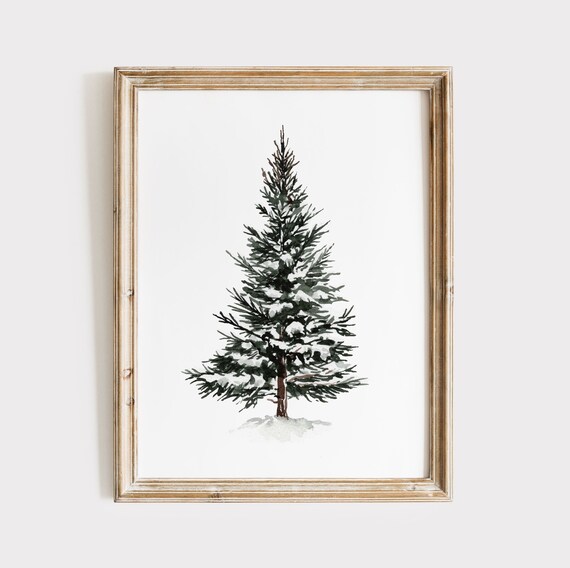 Snowy Evergreen Pine Tree Watercolor Winter Christmas Poster