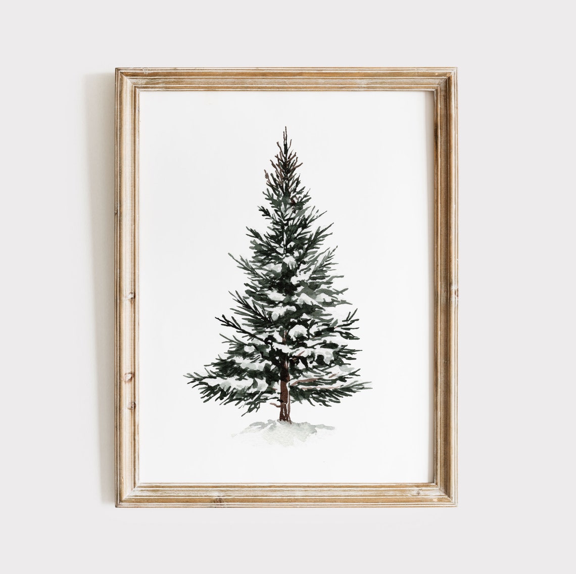 Snowy Evergreen Pine Tree Watercolor Winter Christmas Poster