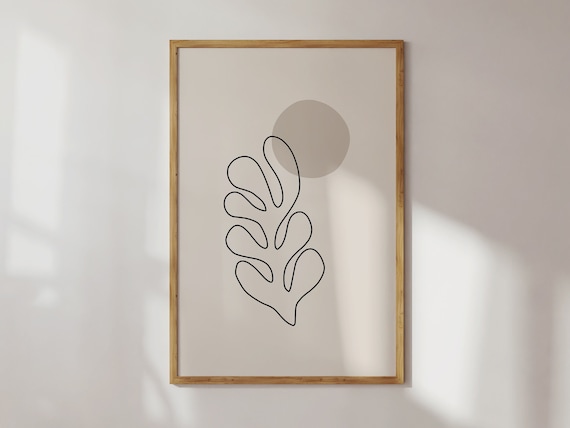 Matisse Style Sun and Leaf Line Art Abstract Botanical Decor Poster