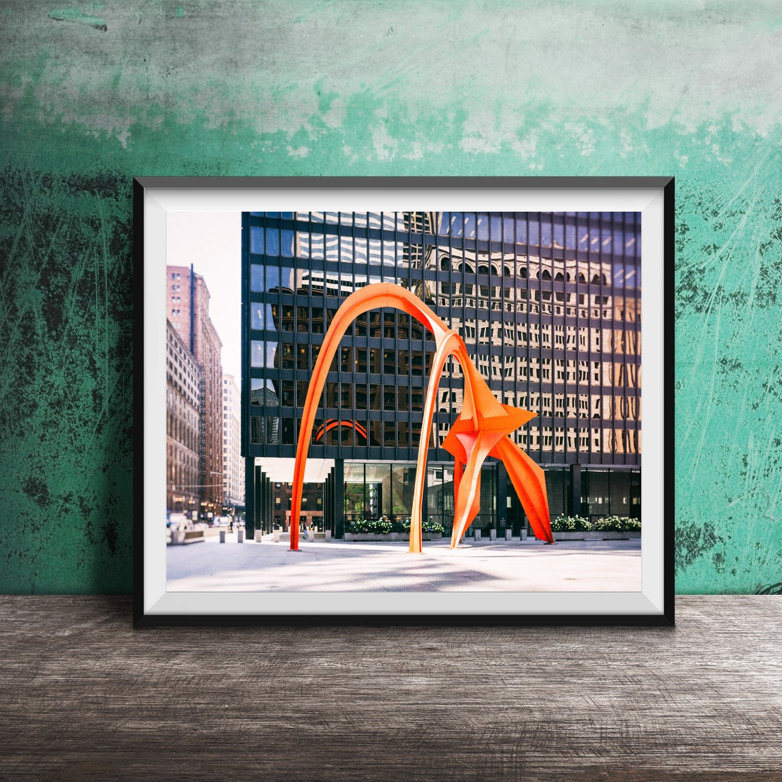 Calder Flamingo Sculpture Chicago Loop Federal Plaza Red Art Poster