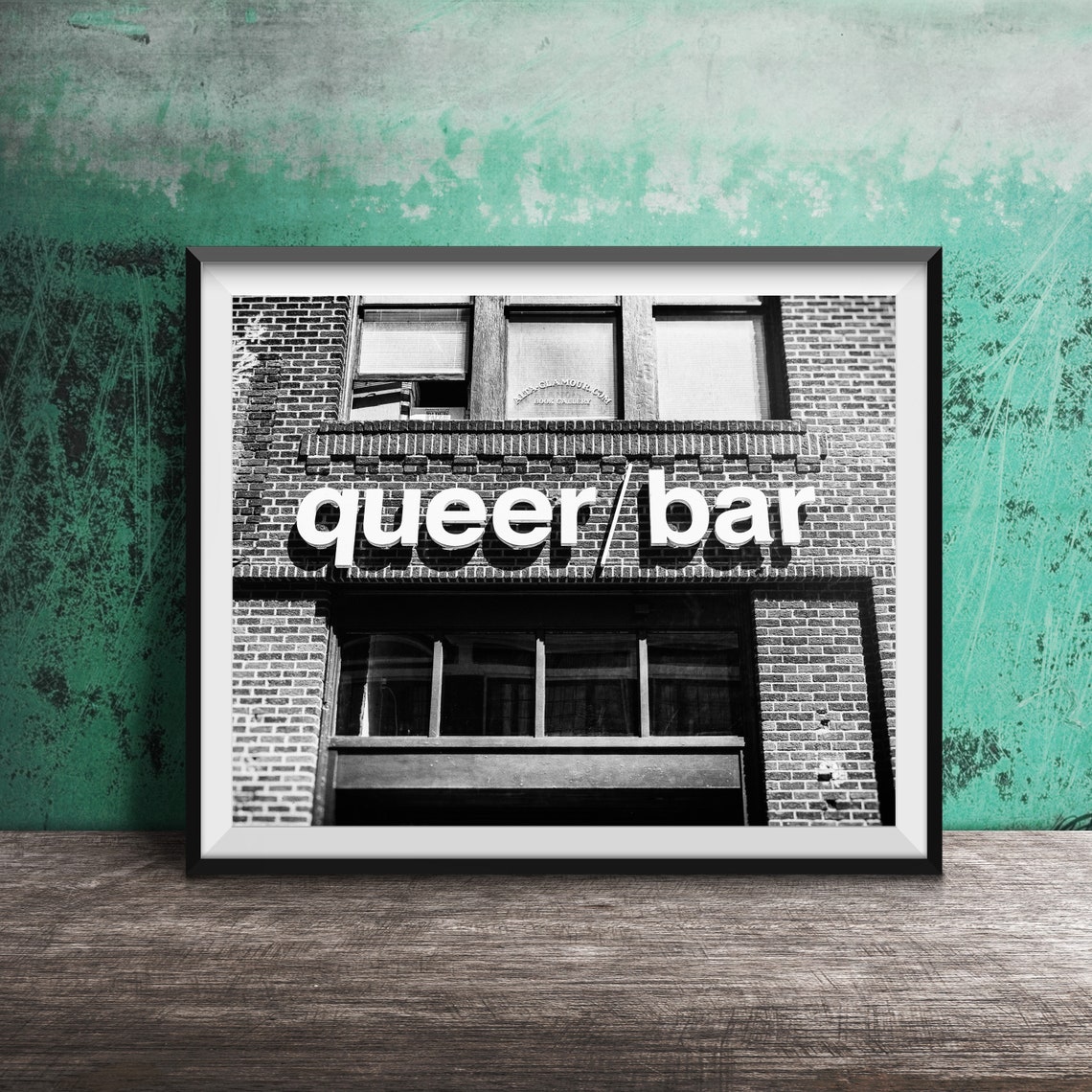 Queer Bar Bold White Letters on Red Brick Building Sign Poster - Image 2