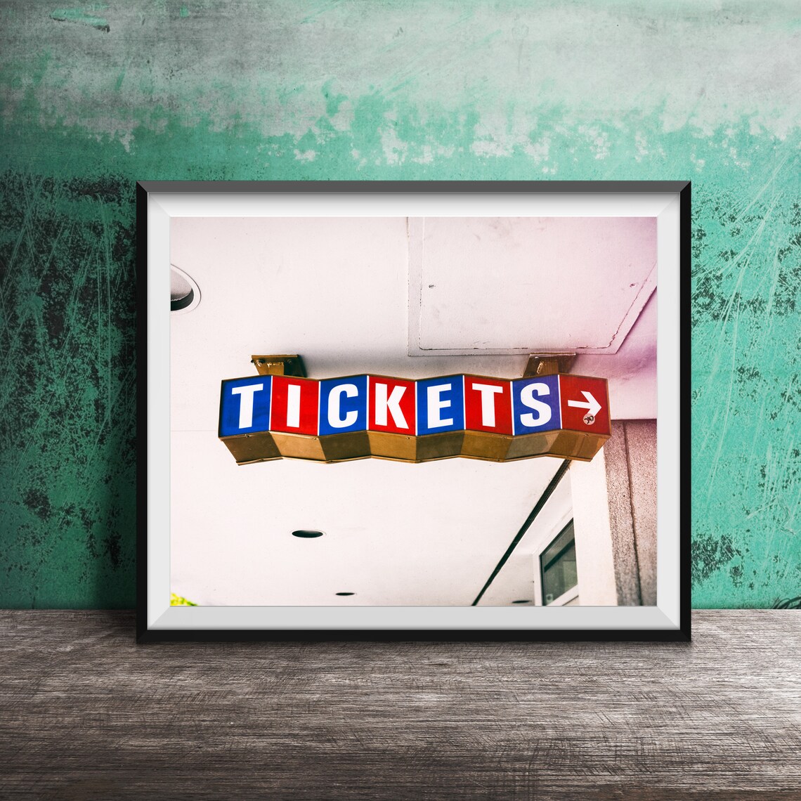 Vintage Cinema Box Office Tickets Booth Red Hanging Sign Poster