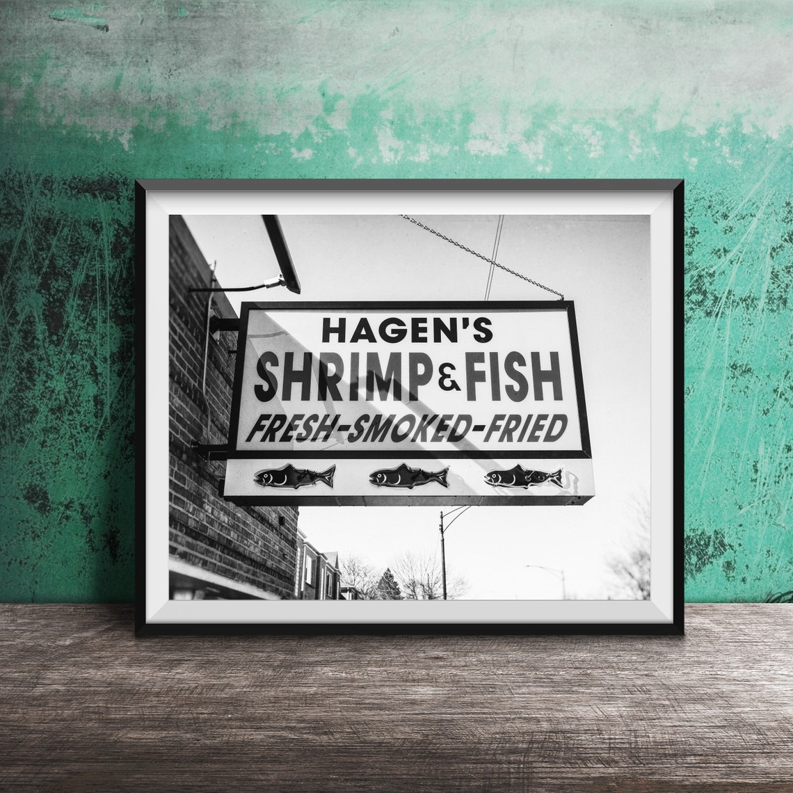 Hagen's Shrimp and Fish Fresh Smoked Fried Sign Chicago Poster - Image 2