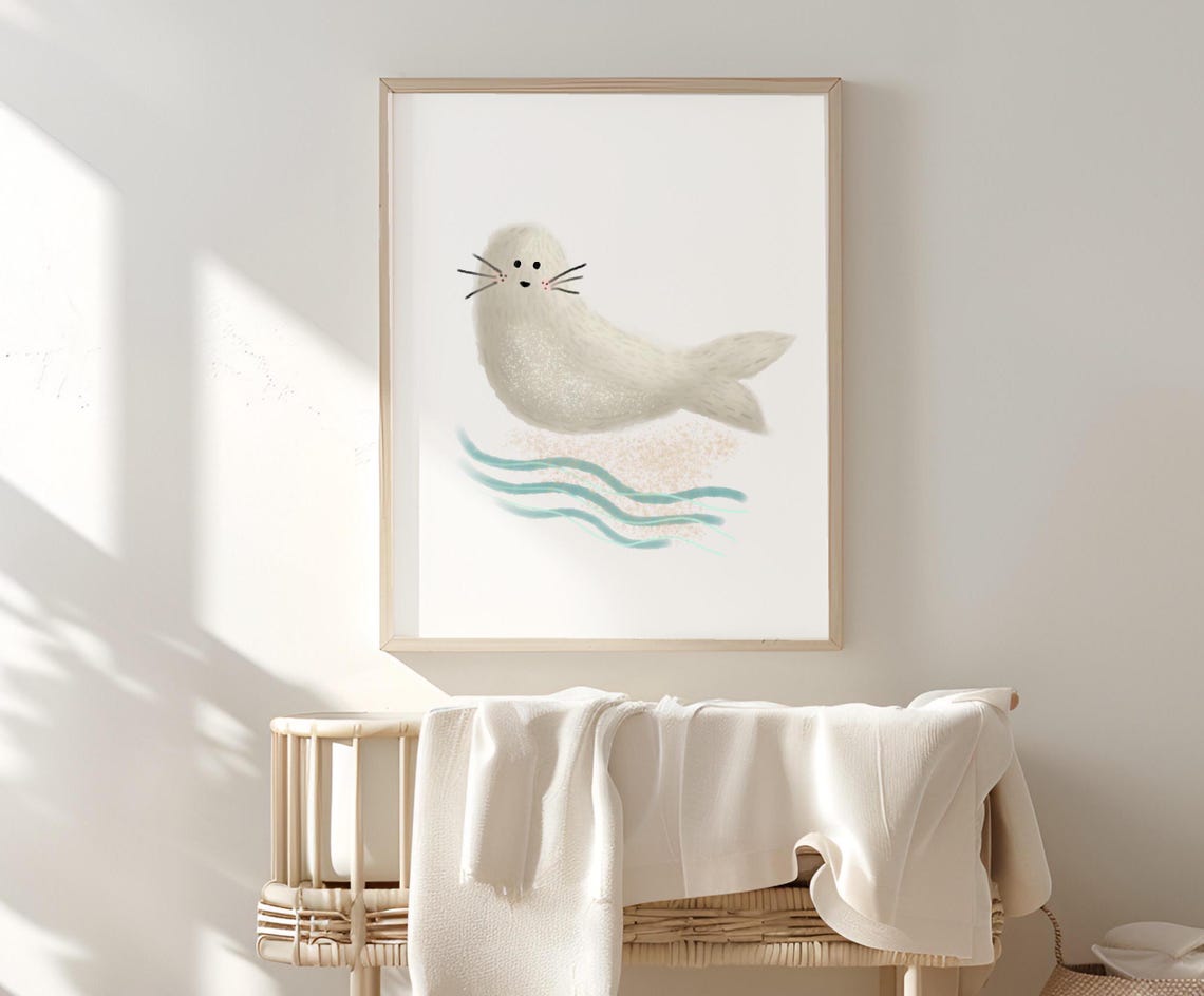 Arctic Nursery Seal Art Print, Nautical Decor