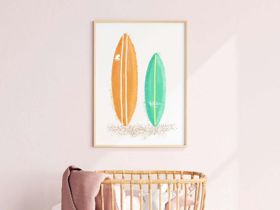 Nursery Surf Board Wall Art Print Baby Ocean Theme Nautical Decor Girl Beach - Image 2