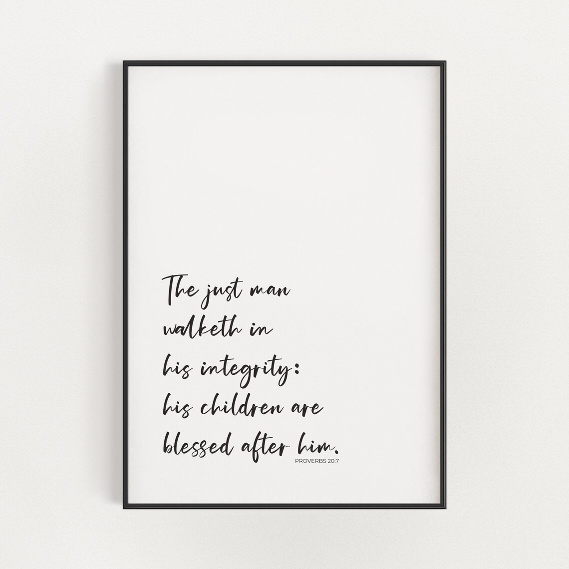 Proverbs 20:7 KJV Modern Minimalist Art Print