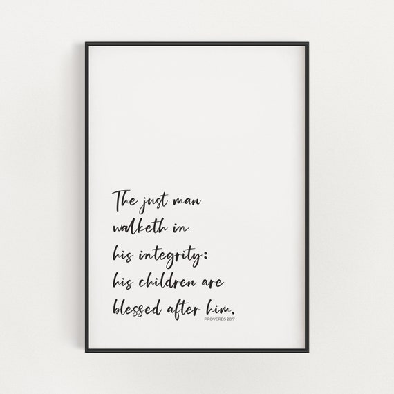 Proverbs 20:7 KJV Modern Minimalist Art Print