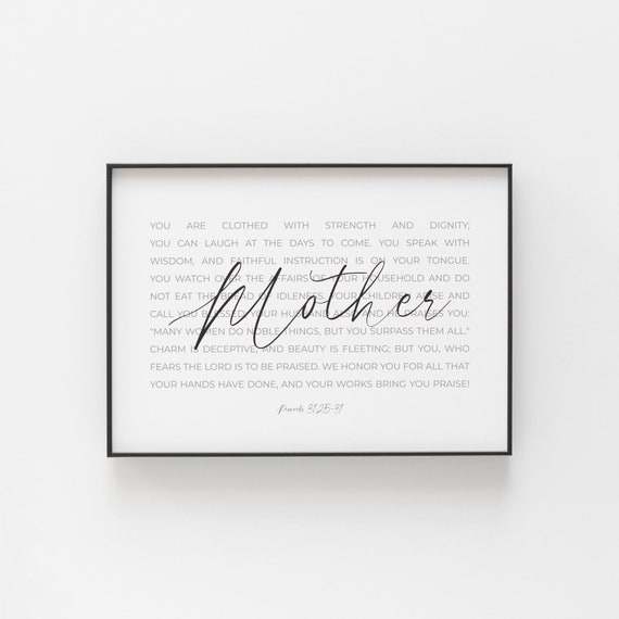 Proverbs 3125 31 Modern Mother Scripture Wall Art Minimalist Mom Bible Verse Christian Mothers Day Gift