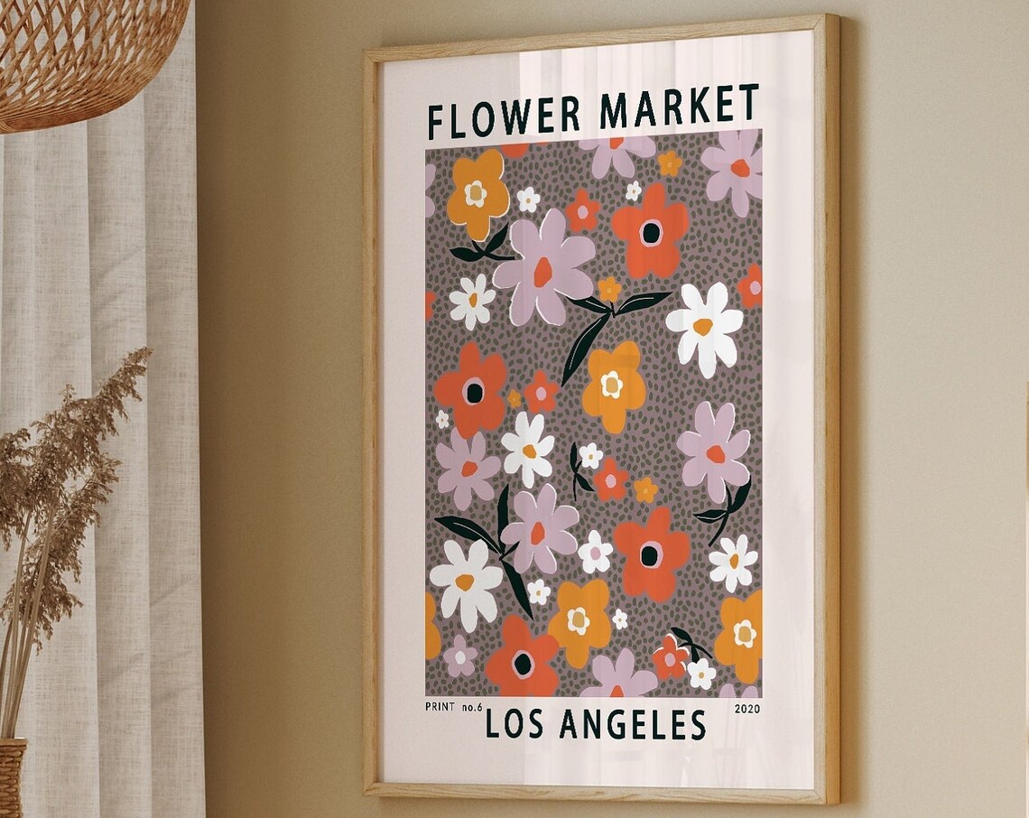 Los Angeles Flower Market Retro Bold Botanical Floral Art Poster
