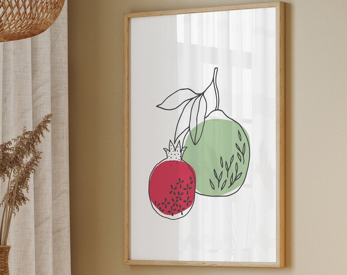 Modern Kitchen Prints Abstract Pomegranate Wall Art Minimalist Fruit Poster Apple Hand Drawing Contemporary Kitchen Art - Image 2