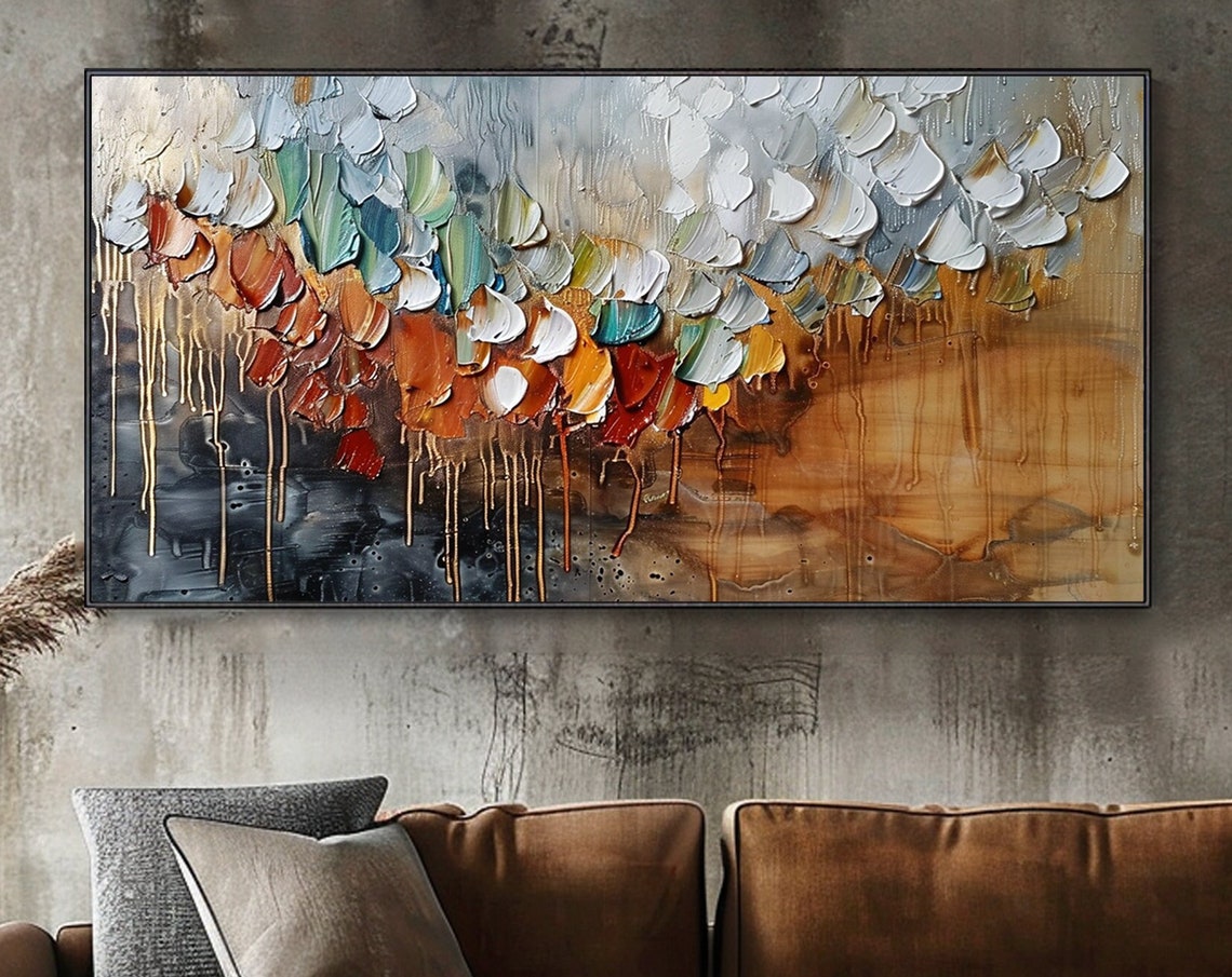 Falling Autumn Petals Abstract Textured Gold Drip Art Poster