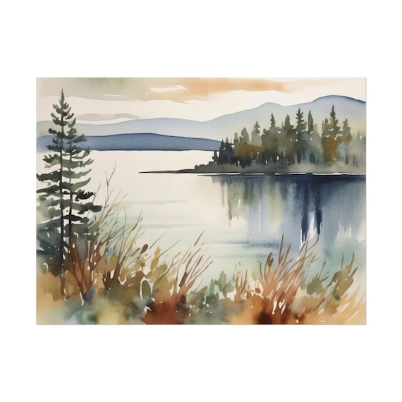 Moosehead Lake Maine Calm Lake Pine Forest Watercolor Poster