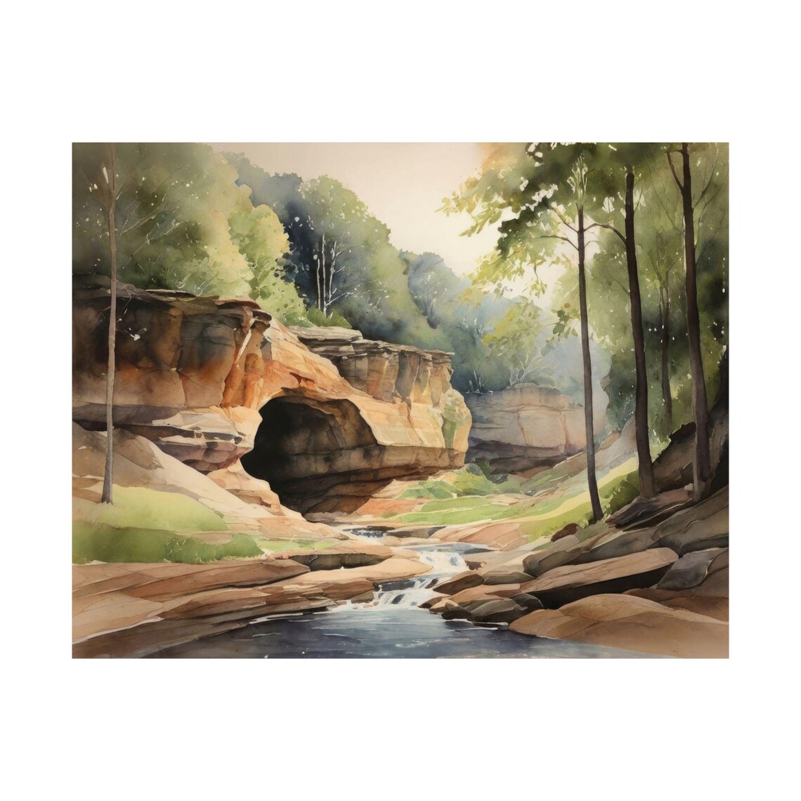 Old Mans Cave Ohio Watercolor Travel Poster
