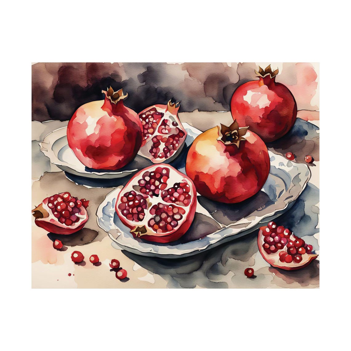 Pomegranate Still Life Watercolor Jewel Fruit Harvest Kitchen Poster