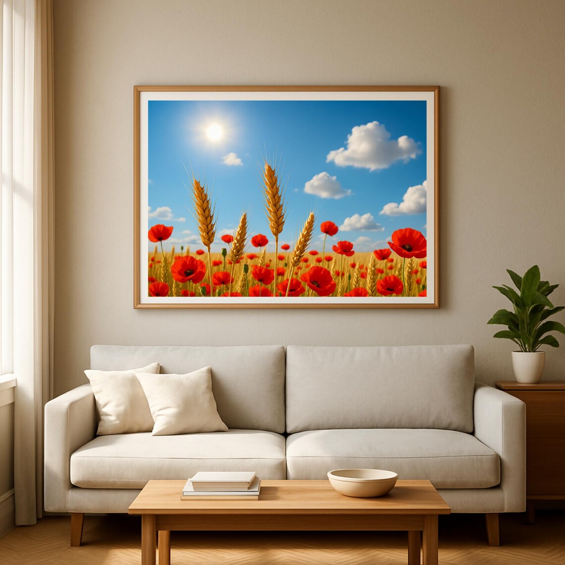 Red Poppies And Golden Wheat Field Sunny Summer Photo Poster