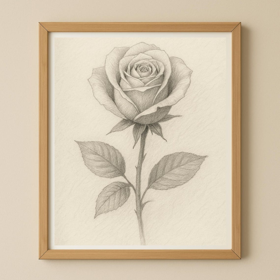 Single Rose Bloom Pencil Sketch Elegant Botanical Drawing Poster