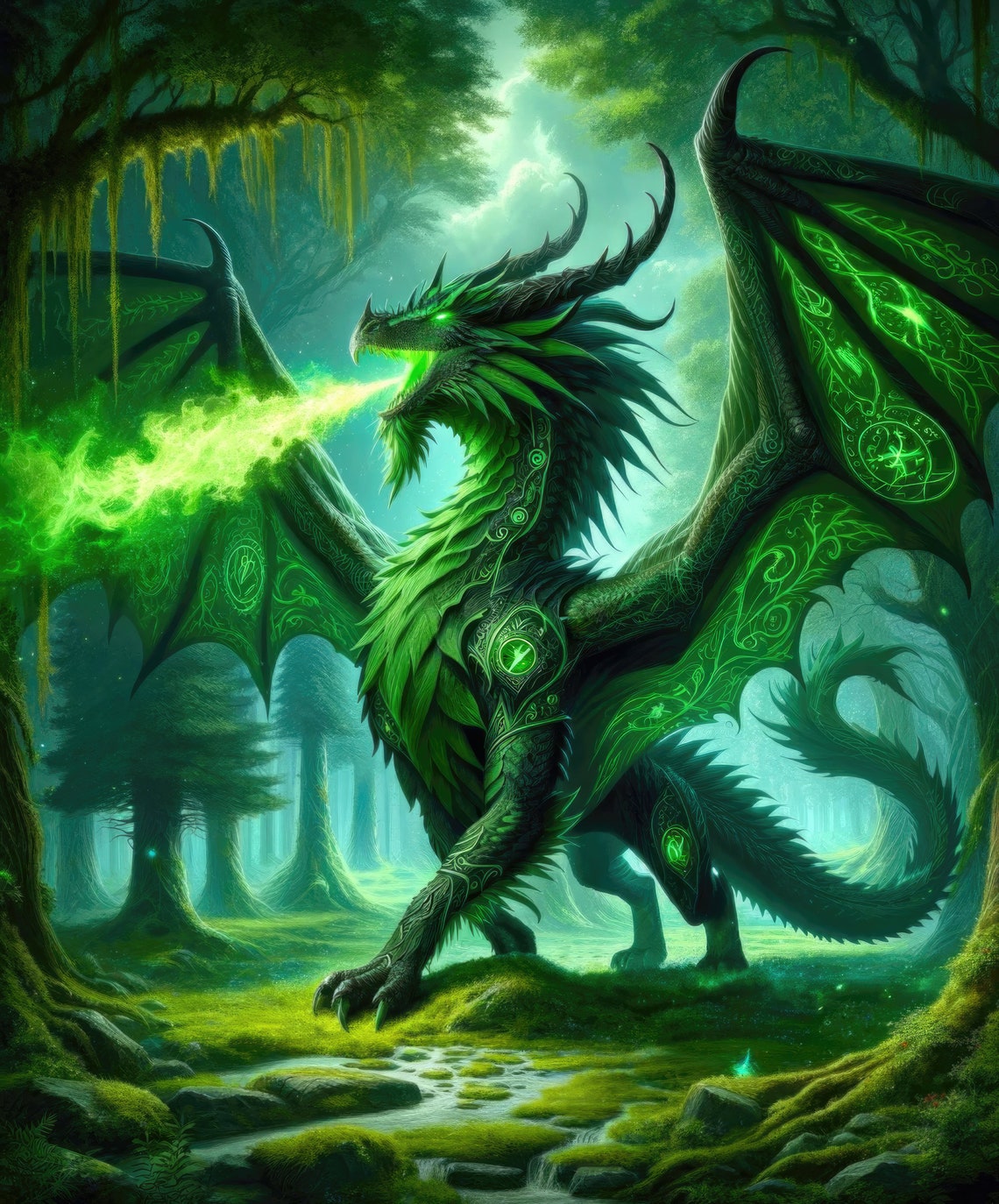 Forestflame Dragon Fantasy Poster Print