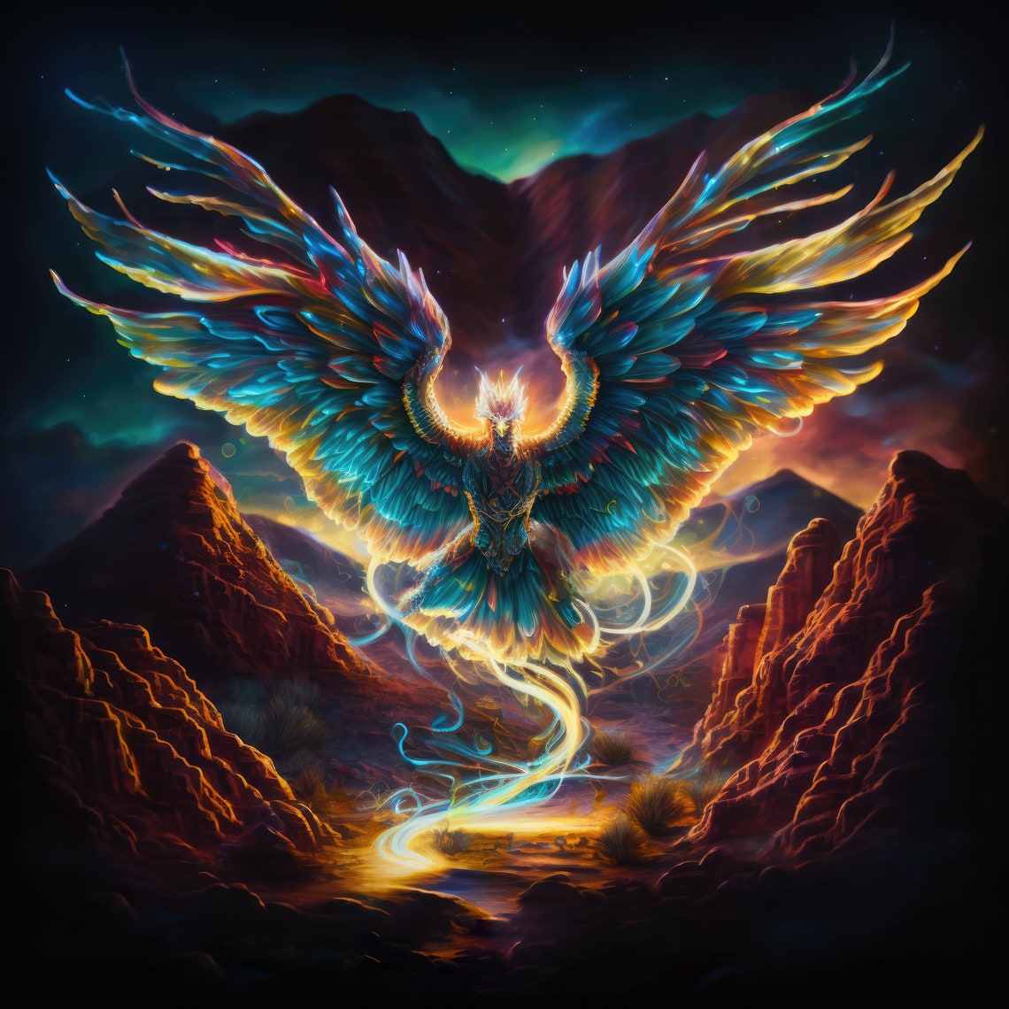 Canyon Phoenix Fantasy Art Poster