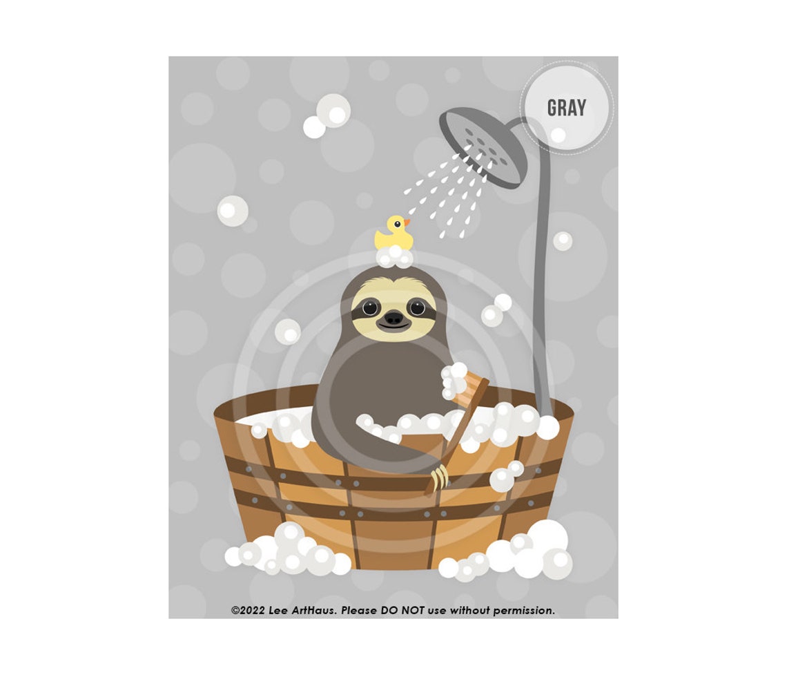 Sloth Relaxing Bubble Bath Wooden Tub Bright Teal Funny Wall Art - Image 3