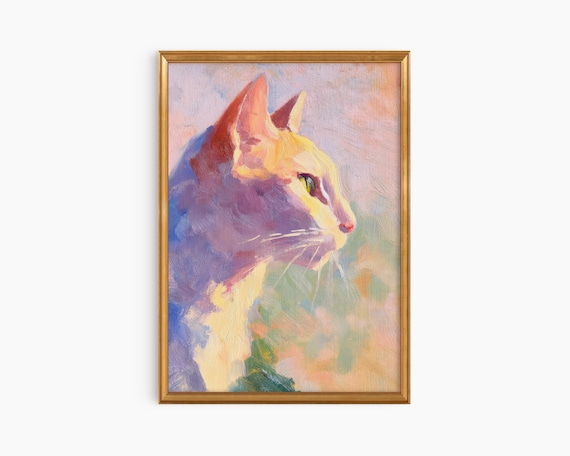 Framed Pastel Cat Portrait Minimalist Fine Art Print