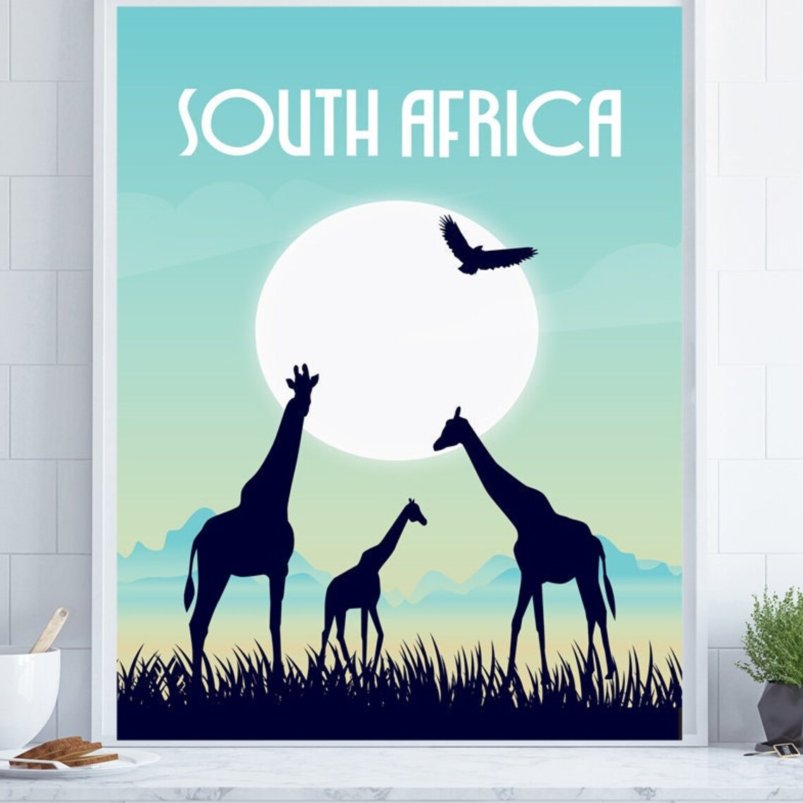 South Africa Retro Travel Poster, Africa Wall Art