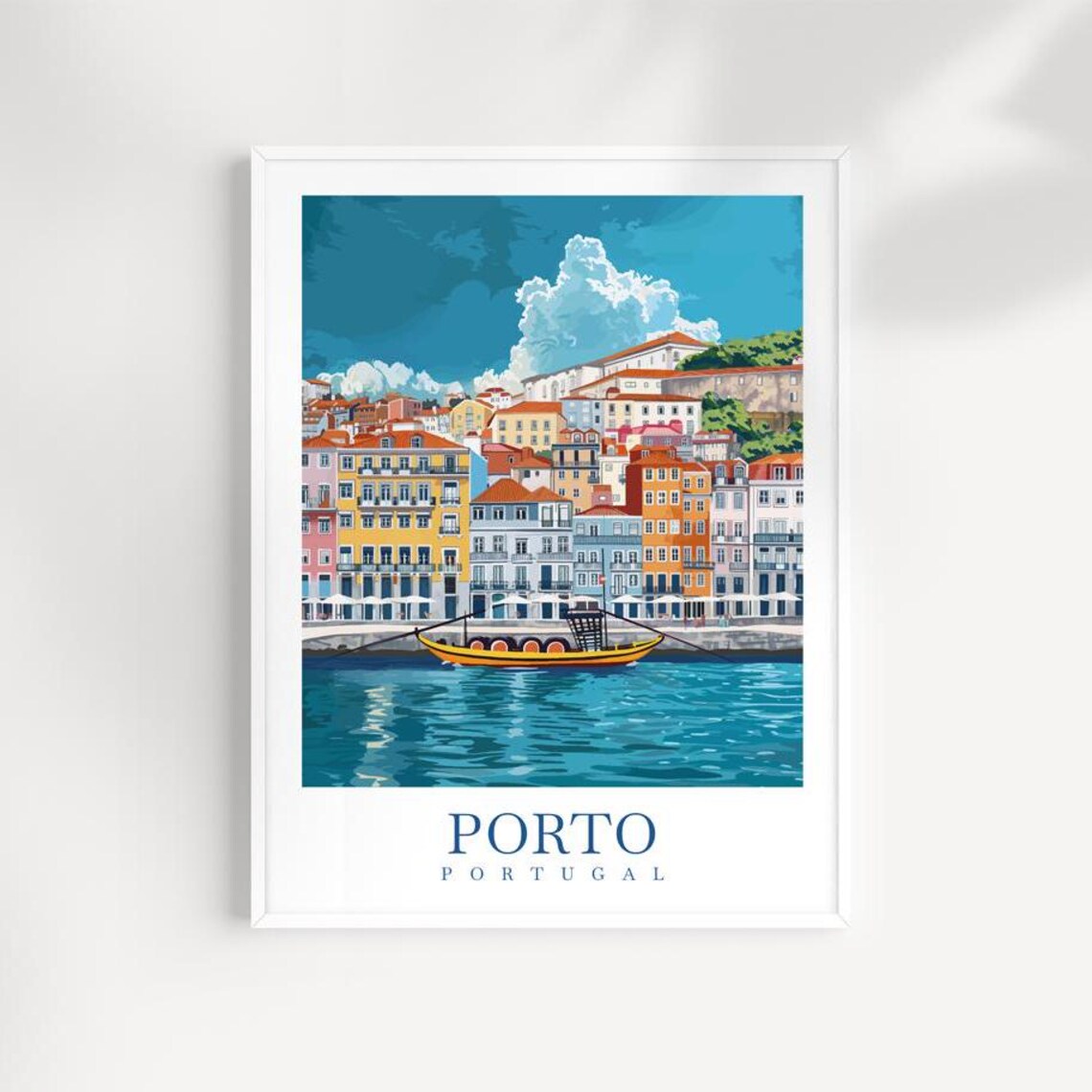 Porto Portugal Colorful Riverside Houses Rabelo Boat Travel Poster